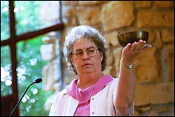 Becky Bowman sounding the bell