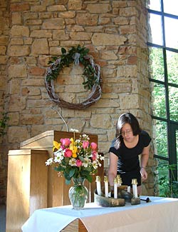 Peg Duthie getting ready for a service